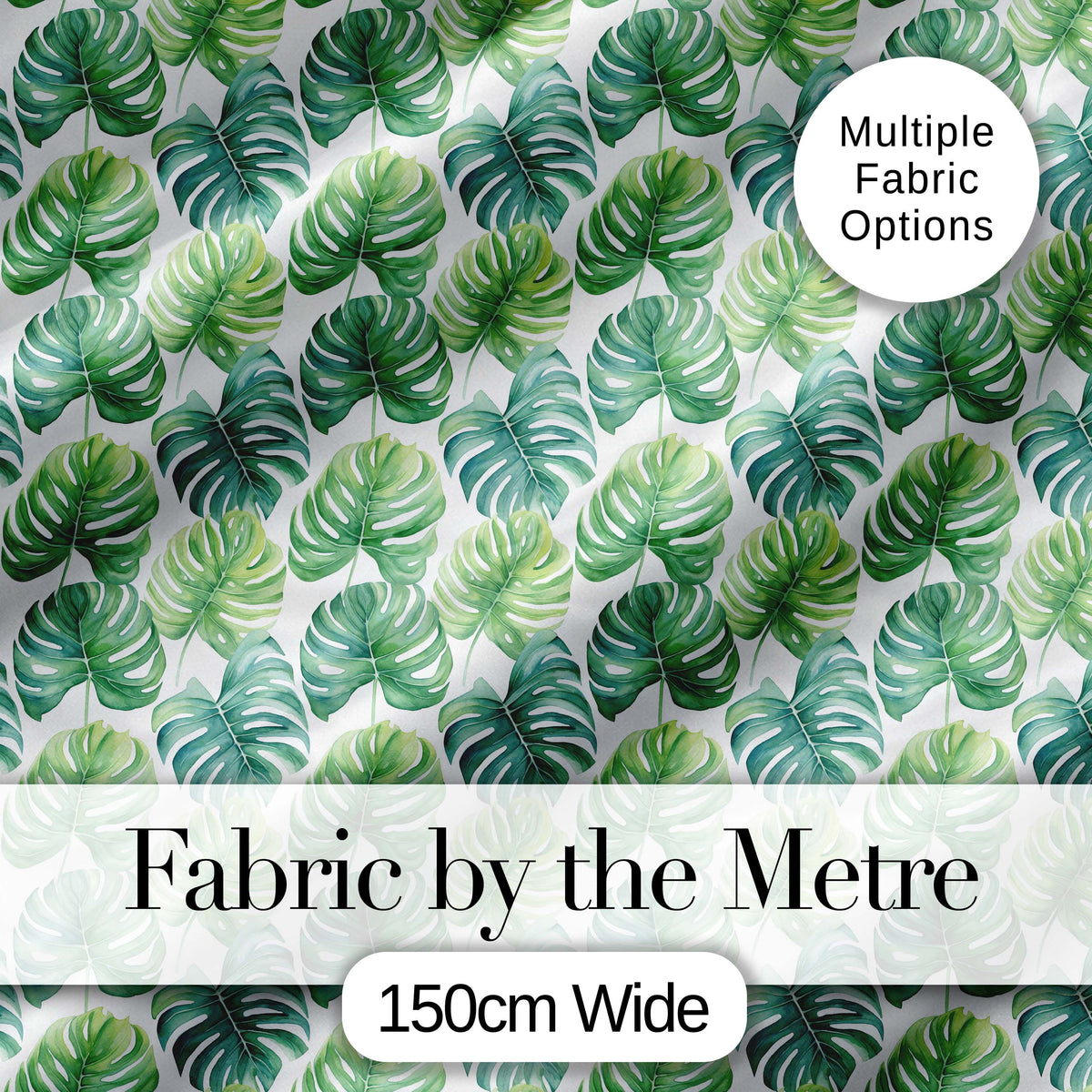 Fresh Watercolor Monstera Leaves in Soft Green Shades Seamless Pattern Digital Print Fabric by the Metre UK Sewing Quilting Textile