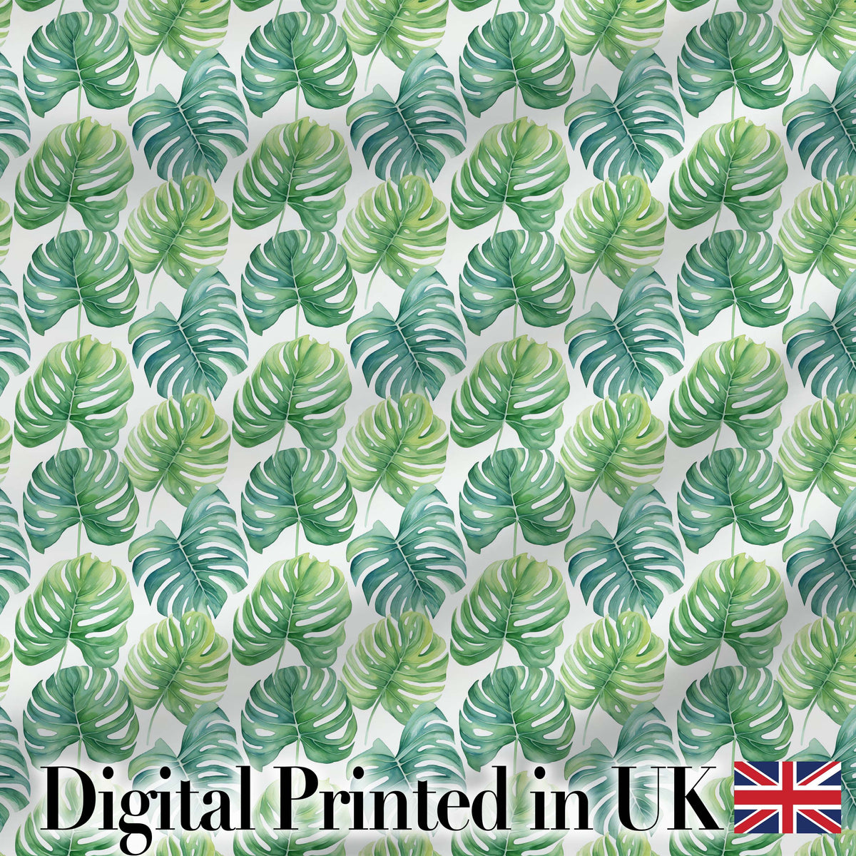 Fresh Watercolor Monstera Leaves in Soft Green Shades Seamless Pattern Digital Print Fabric by the Metre UK Sewing Quilting Textile