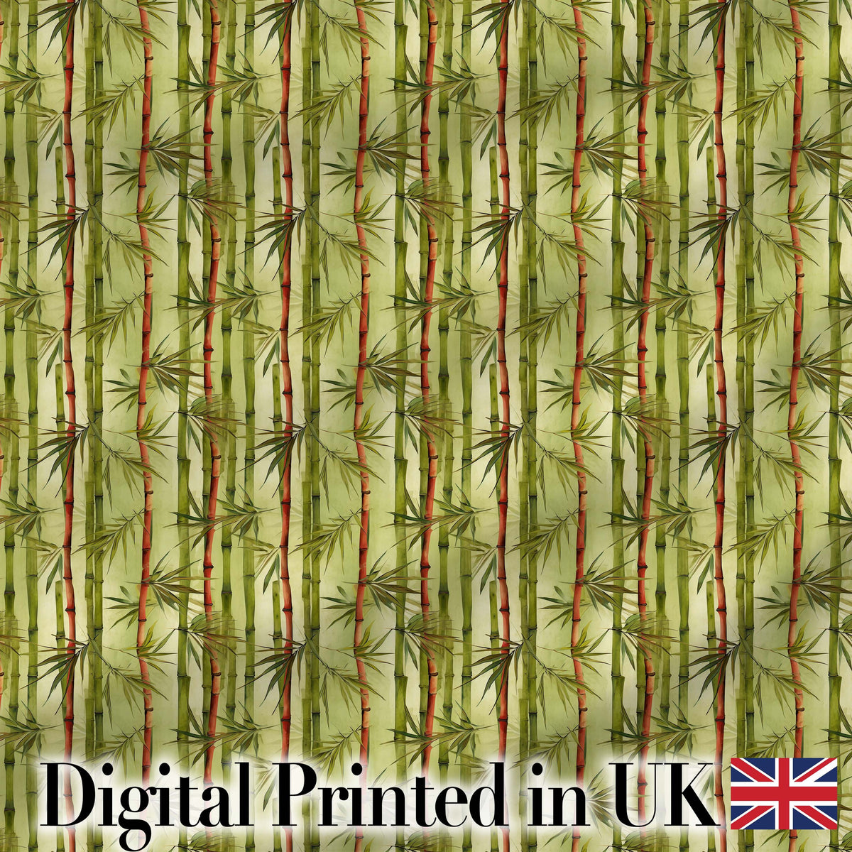 Watercolor Bamboo Forest with Red and Green Stems Natural Seamless Pattern Digital Print Fabric by the Metre UK Sewing Quilting Textile