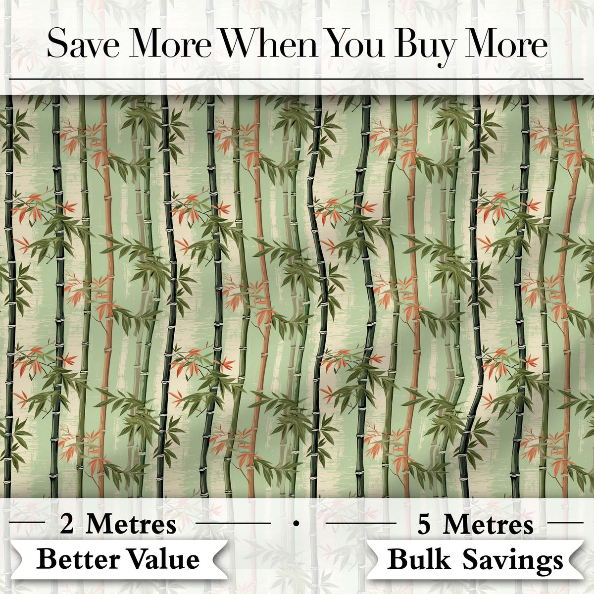 Soft Bamboo Stems with Delicate Leaves Pastel Background Seamless Pattern Digital Print Fabric by the Metre UK Sewing Quilting Textile