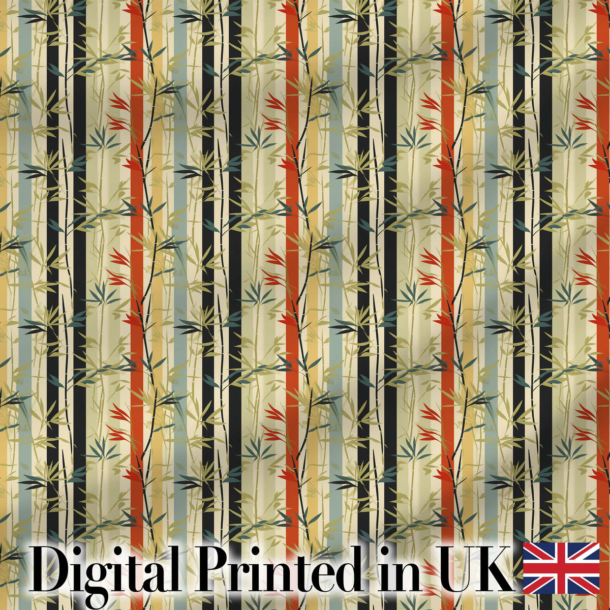 Modern Bamboo Stripes with Red and Blue Accents Seamless Pattern Digital Print Fabric by the Metre UK Sewing Quilting Textile