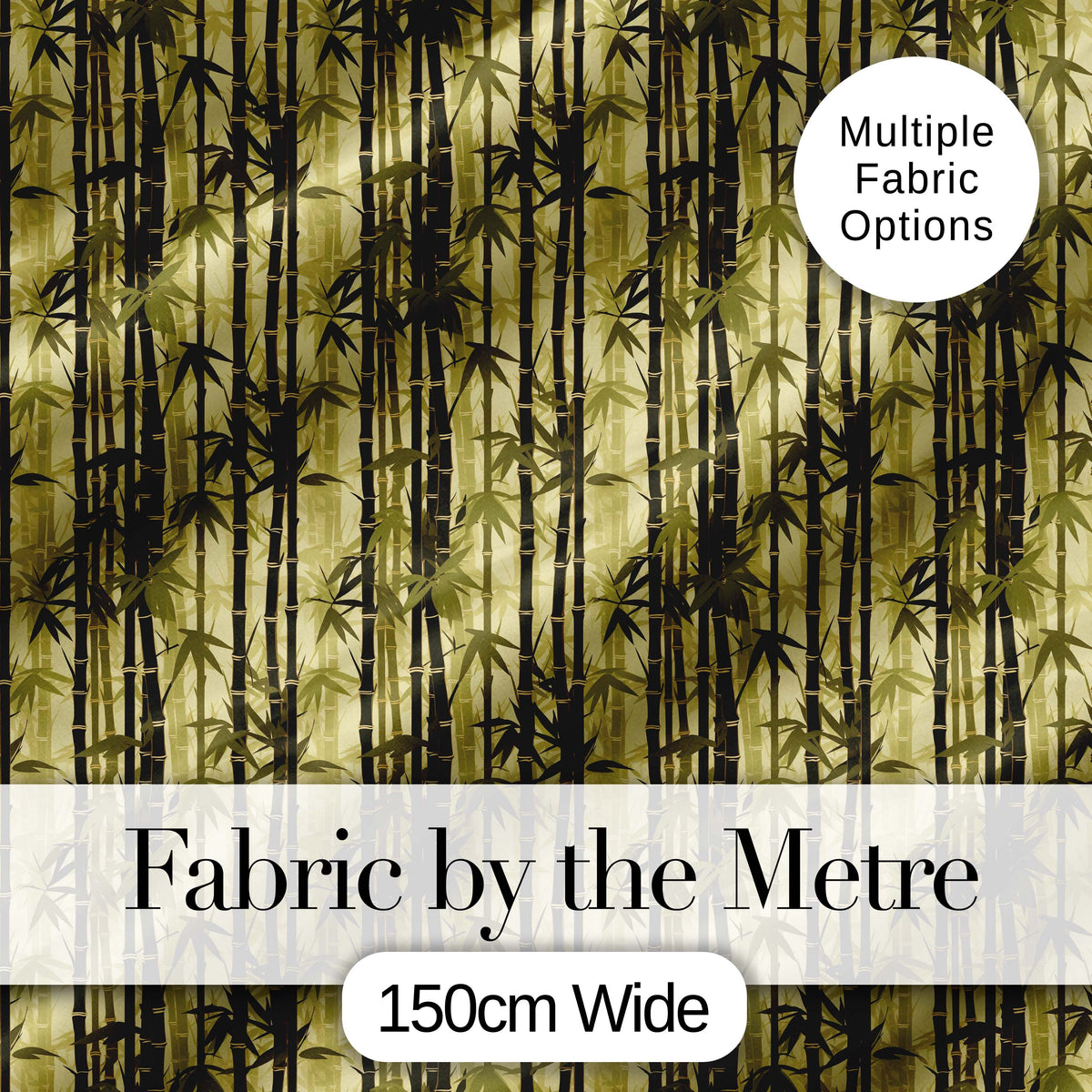 Dark Bamboo Silhouettes with Olive Green Background Seamless Pattern Digital Print Fabric by the Metre UK Sewing Quilting Textile