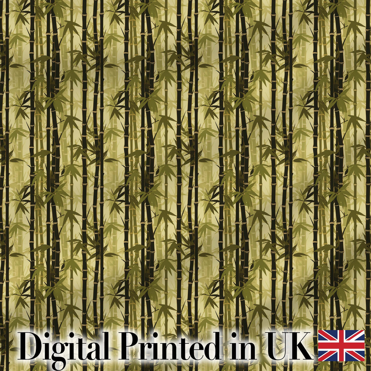 Dark Bamboo Silhouettes with Olive Green Background Seamless Pattern Digital Print Fabric by the Metre UK Sewing Quilting Textile