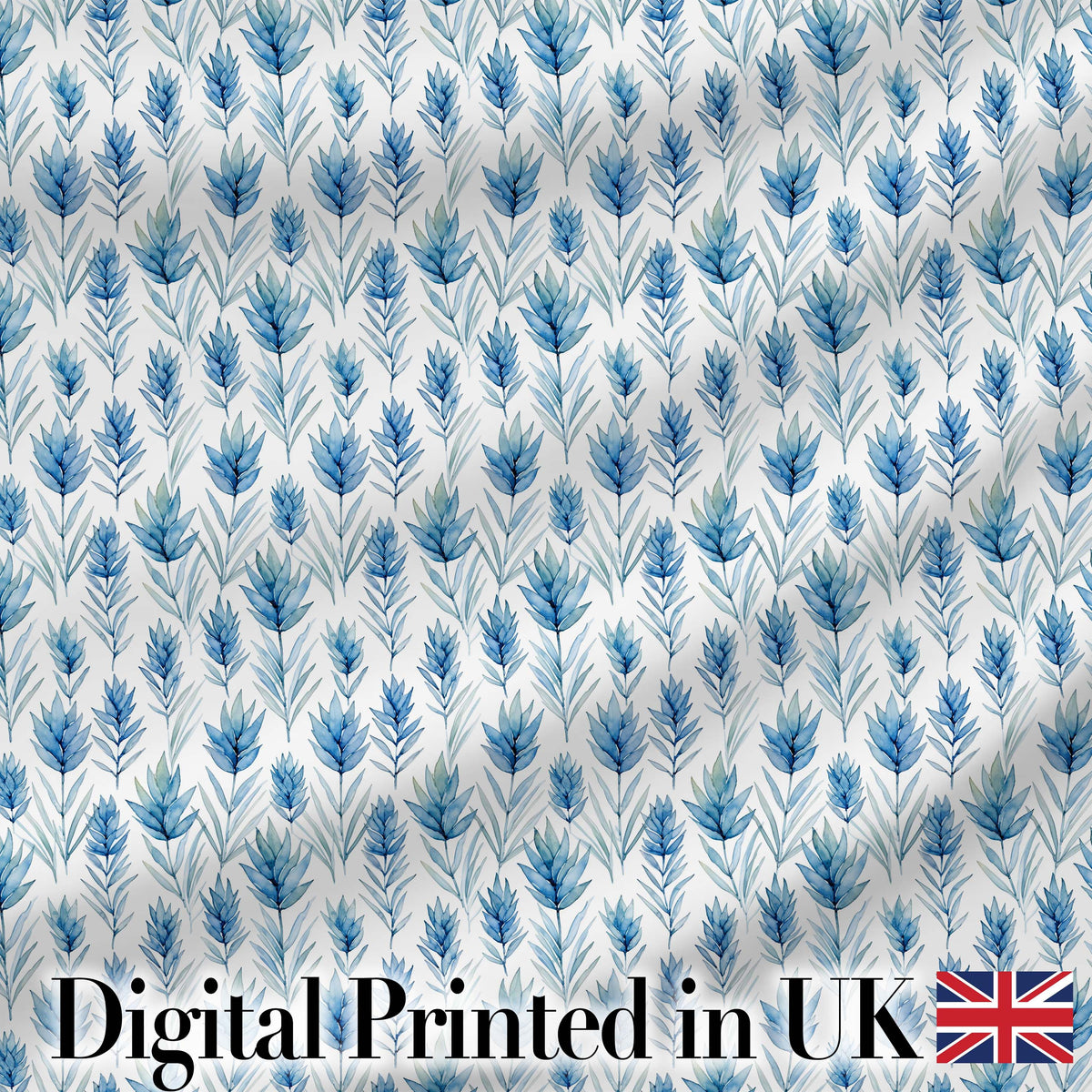 Blue Botanical Leaves Watercolor Floral Seamless Pattern Digital Print Fabric by the Metre UK Sewing Quilting Textile