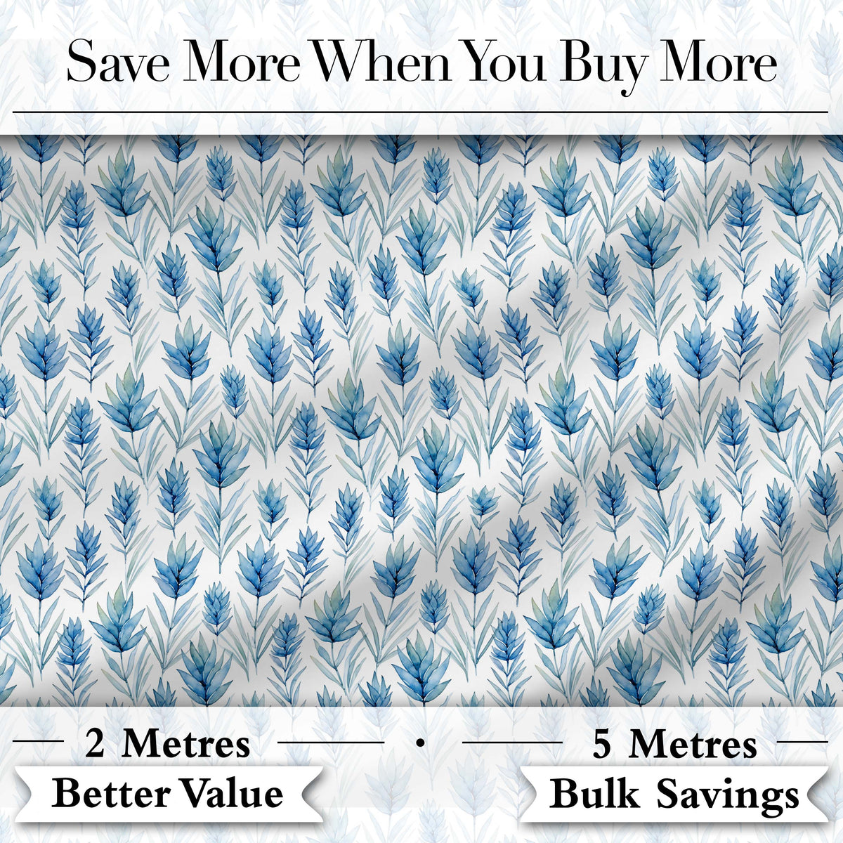 Blue Botanical Leaves Watercolor Floral Seamless Pattern Digital Print Fabric by the Metre UK Sewing Quilting Textile