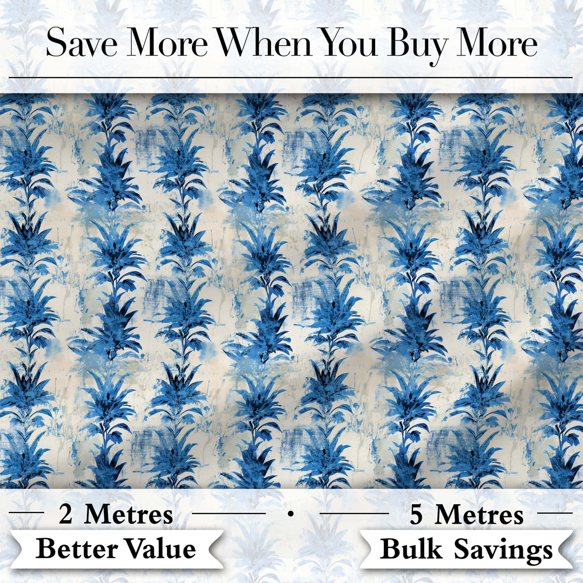 Blue Tropical Leaf Watercolor Botanical Seamless Pattern Digital Print Fabric by the Metre UK Sewing Quilting Textile