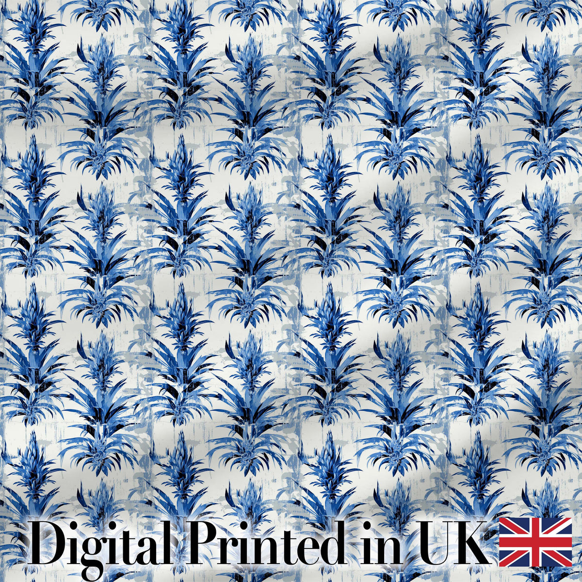 Blue Tropical Botanical Grunge Texture Seamless Pattern Digital Print Fabric by the Metre UK Sewing Quilting Textile