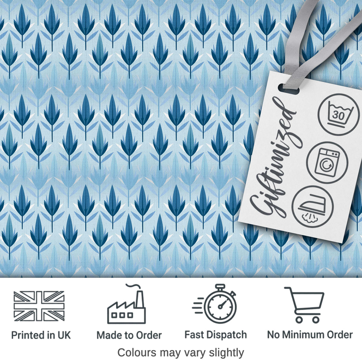 Soft Blue Leaf Minimal Modern Seamless Pattern Digital Print Fabric by the Metre UK Sewing Quilting Textile