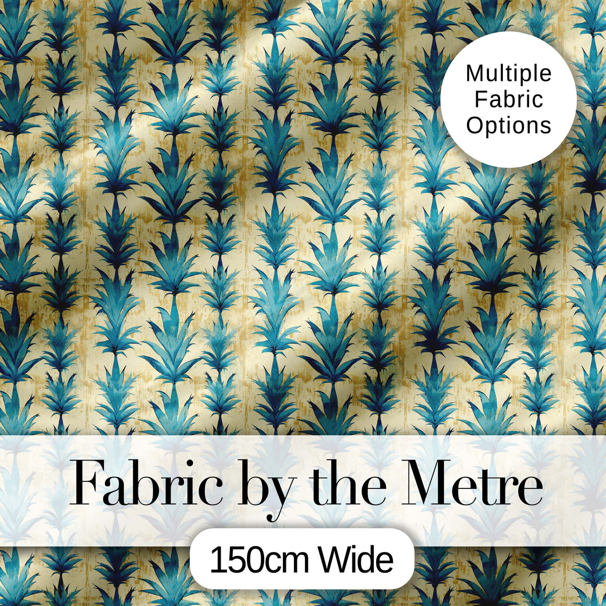 Teal Tropical Leaf Vintage Texture Seamless Pattern Digital Print Fabric by the Metre UK Sewing Quilting Textile
