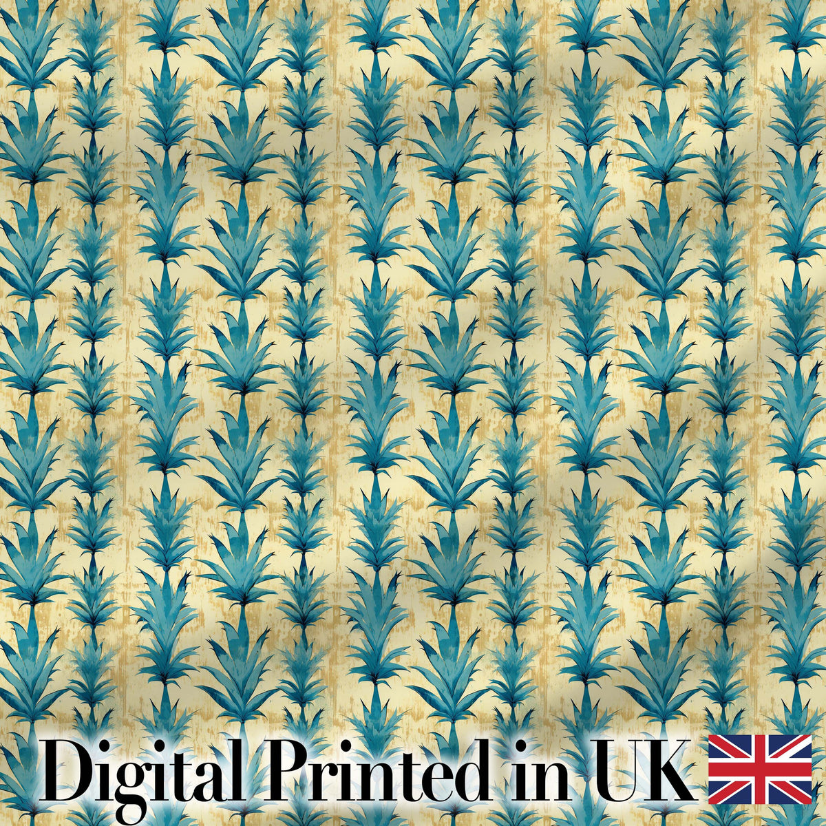 Teal Tropical Leaf Vintage Texture Seamless Pattern Digital Print Fabric by the Metre UK Sewing Quilting Textile