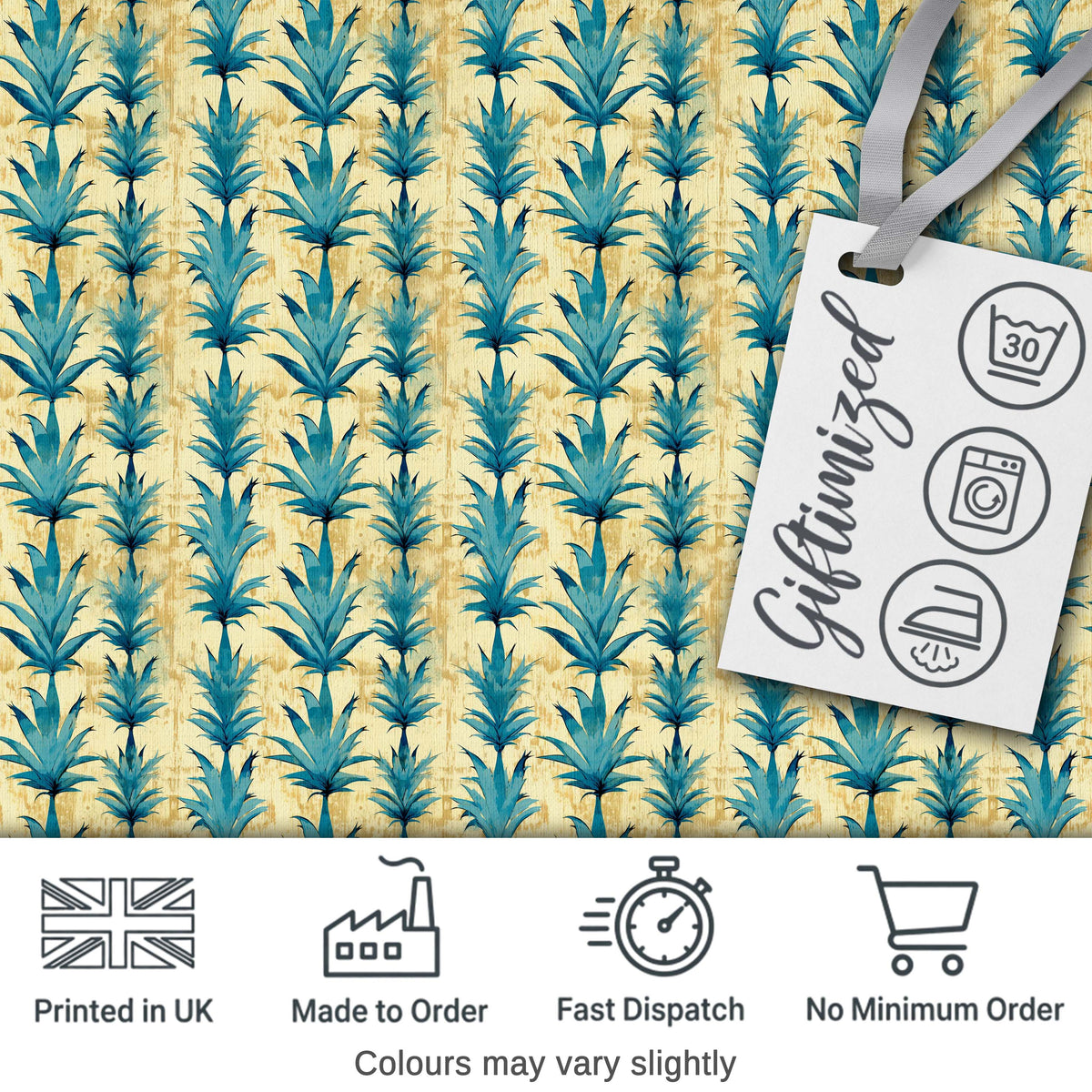 Teal Tropical Leaf Vintage Texture Seamless Pattern Digital Print Fabric by the Metre UK Sewing Quilting Textile