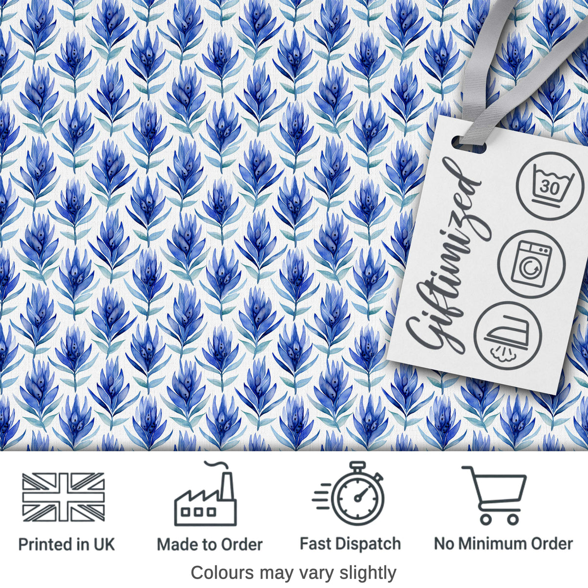 Delicate Blue Leaf Watercolor Botanical Seamless Pattern Digital Print Fabric by the Metre UK Sewing Quilting Textile