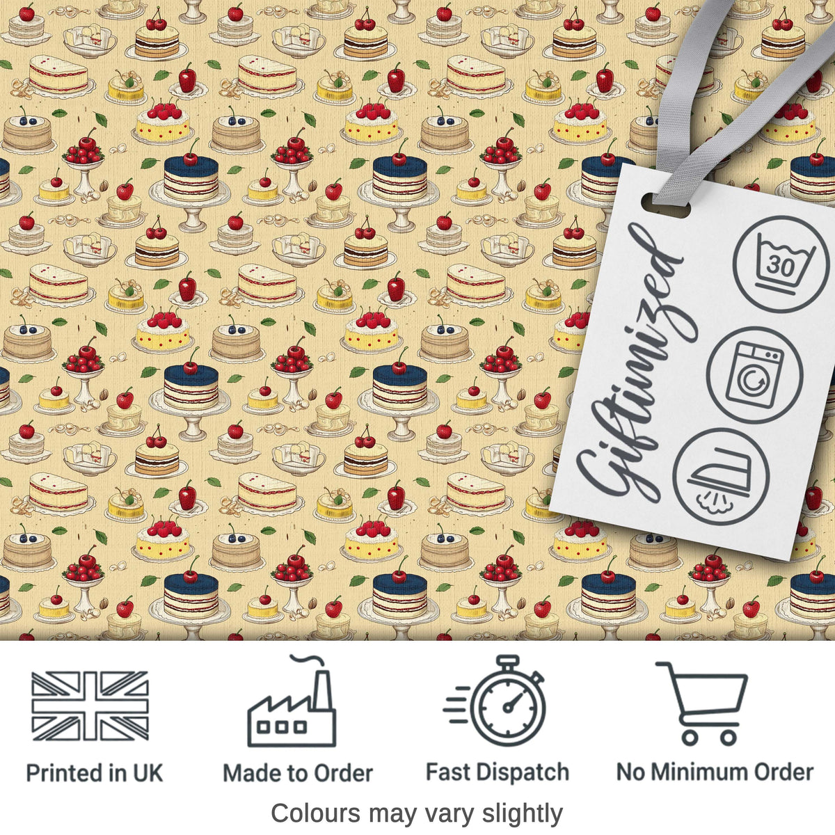 Vintage Cake Dessert Stand Cherry Treat Seamless Pattern Digital Print Fabric by the Metre UK Sewing Quilting Textile
