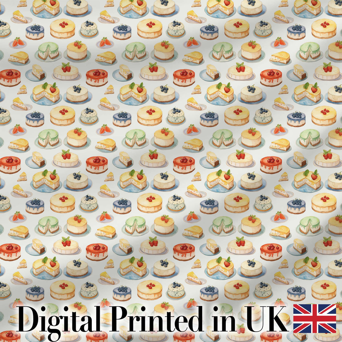 Colorful Mini Cakes and Fruit Dessert Seamless Pattern Digital Print Fabric by the Metre UK Sewing Quilting Textile