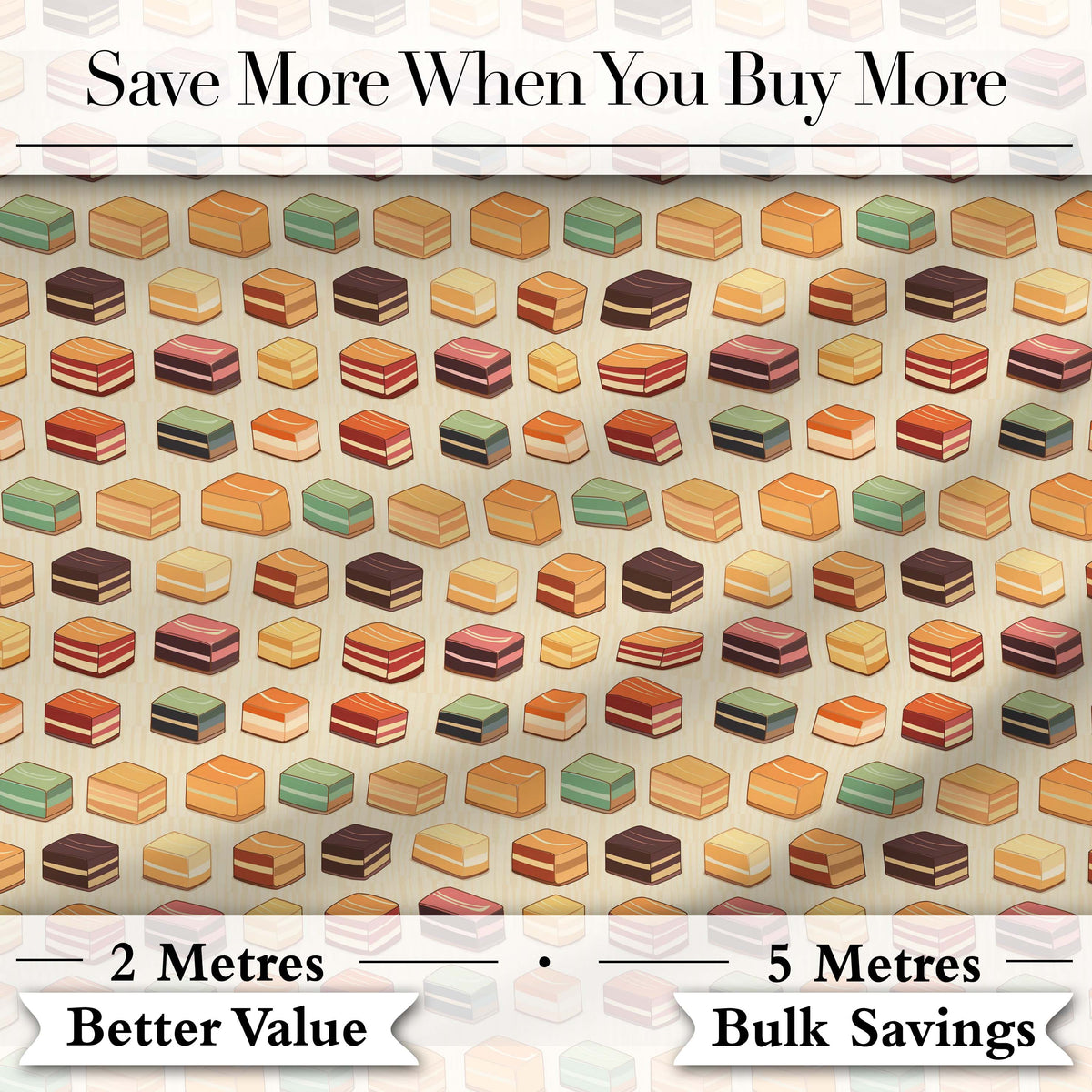Layered Chocolate Slice Dessert Block Seamless Pattern Digital Print Fabric by the Metre UK Sewing Quilting Textile