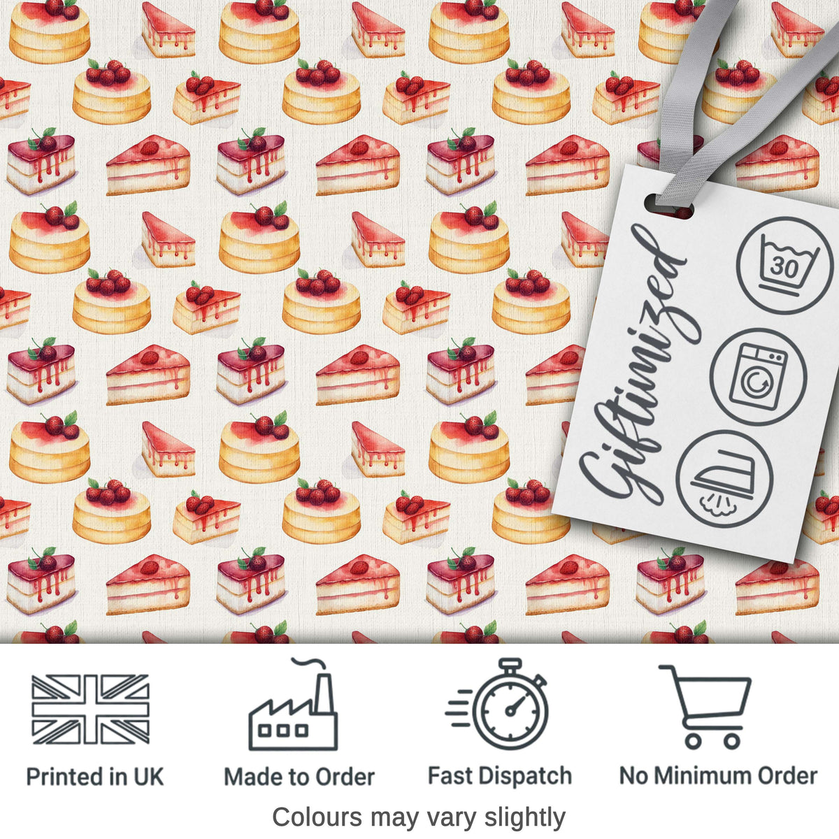 Strawberry Layer Cake Sweet Dessert Variety Seamless Pattern Digital Print Fabric by the Metre UK Sewing Quilting Textile