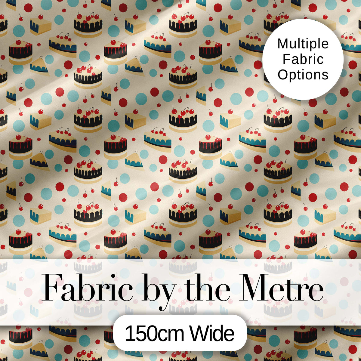 Polka Dot Cake and Slice Dessert Seamless Pattern Digital Print Fabric by the Metre UK Sewing Quilting Textile