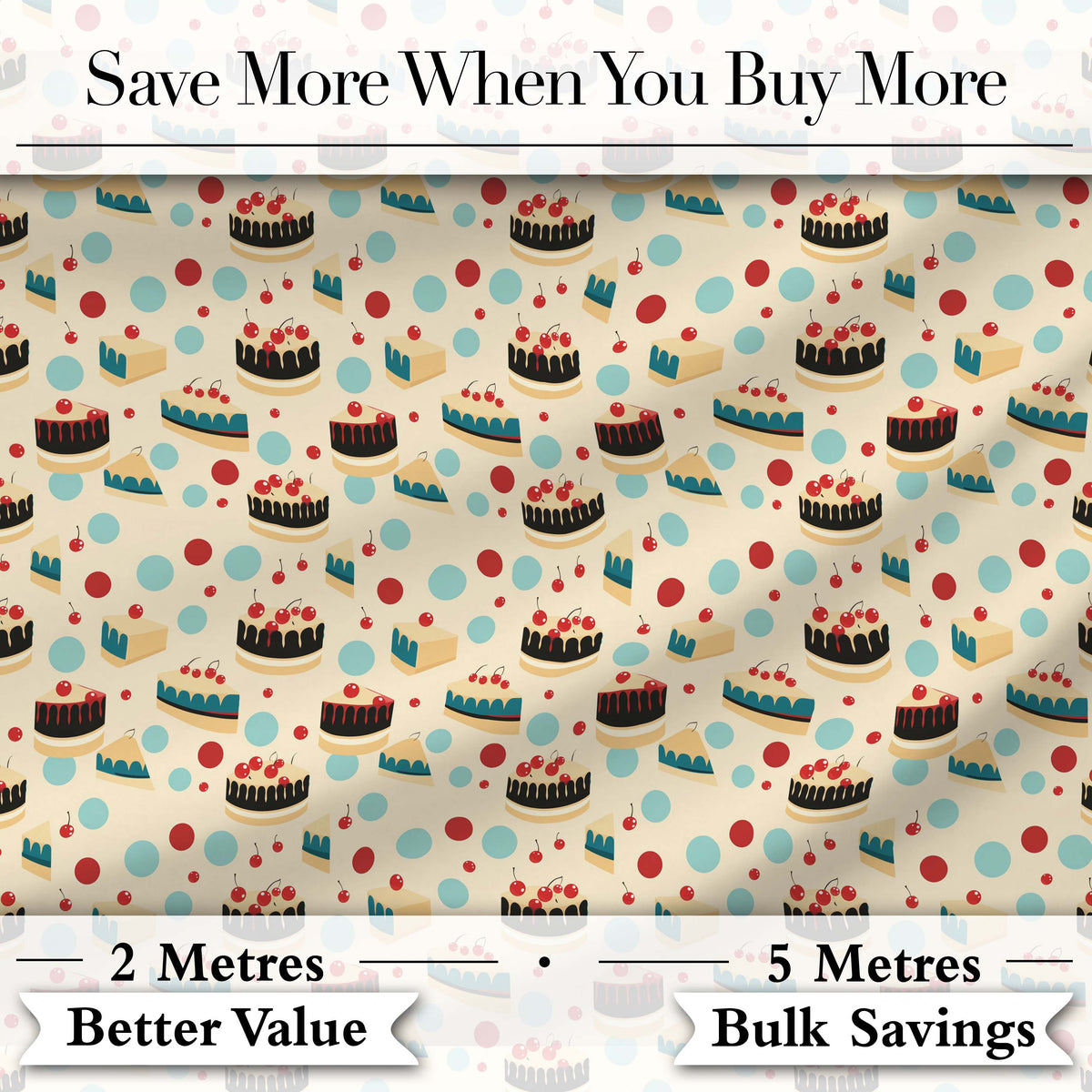 Polka Dot Cake and Slice Dessert Seamless Pattern Digital Print Fabric by the Metre UK Sewing Quilting Textile