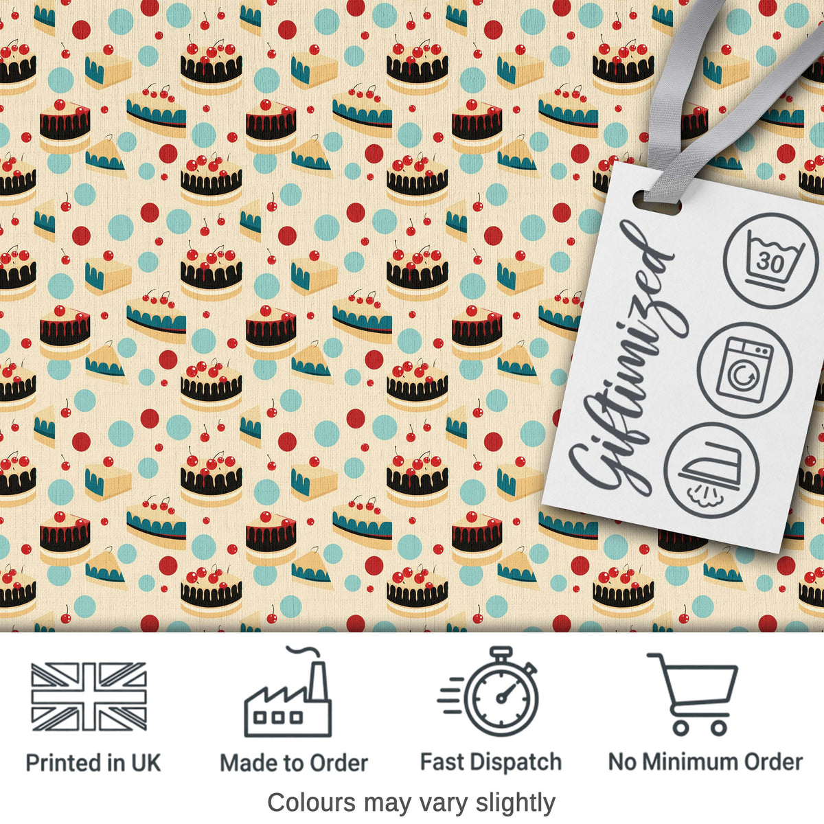 Polka Dot Cake and Slice Dessert Seamless Pattern Digital Print Fabric by the Metre UK Sewing Quilting Textile