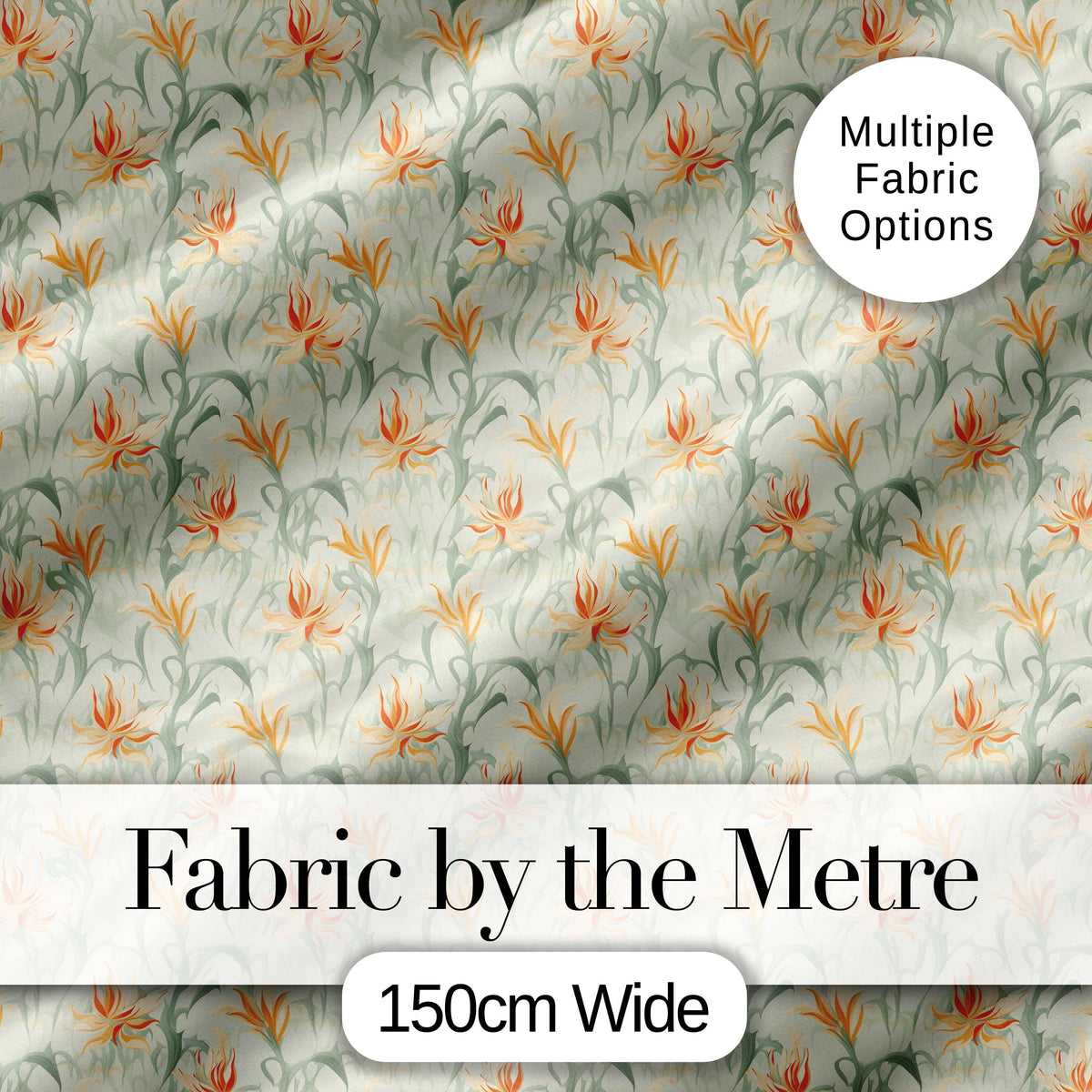 Elegant Floral Lily Garden Soft Vintage Style Seamless Pattern Digital Print Fabric by the Metre UK Sewing Quilting Textile