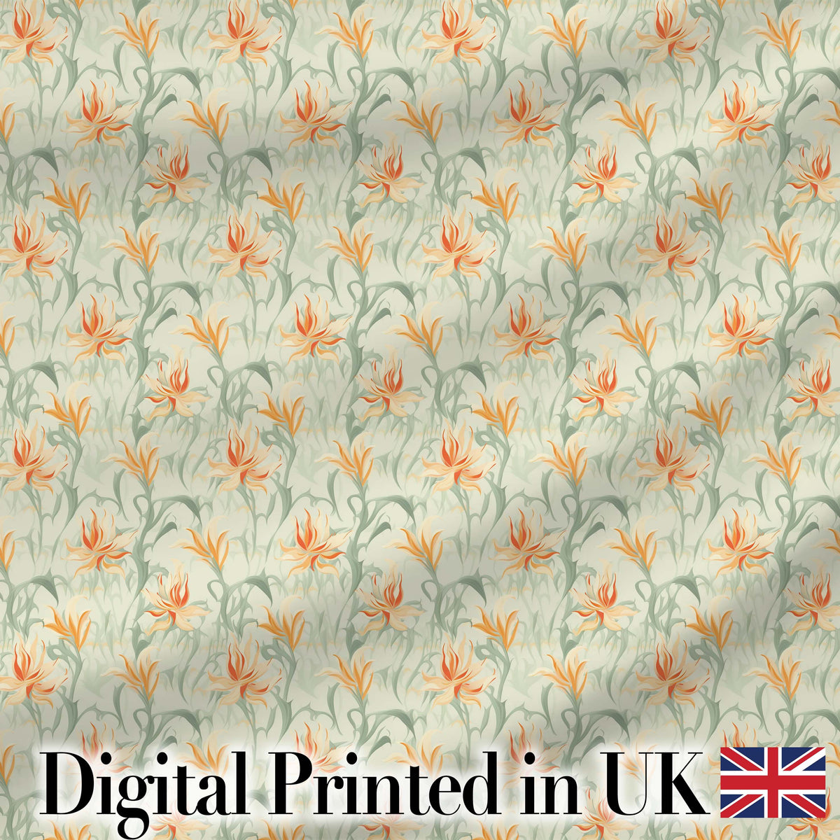 Elegant Floral Lily Garden Soft Vintage Style Seamless Pattern Digital Print Fabric by the Metre UK Sewing Quilting Textile