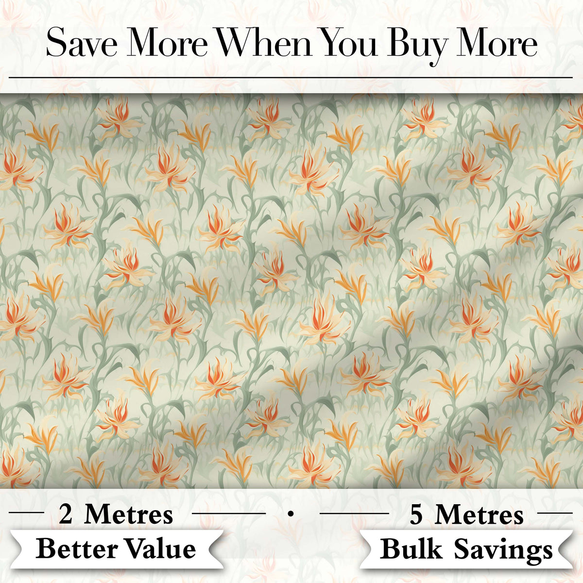 Elegant Floral Lily Garden Soft Vintage Style Seamless Pattern Digital Print Fabric by the Metre UK Sewing Quilting Textile