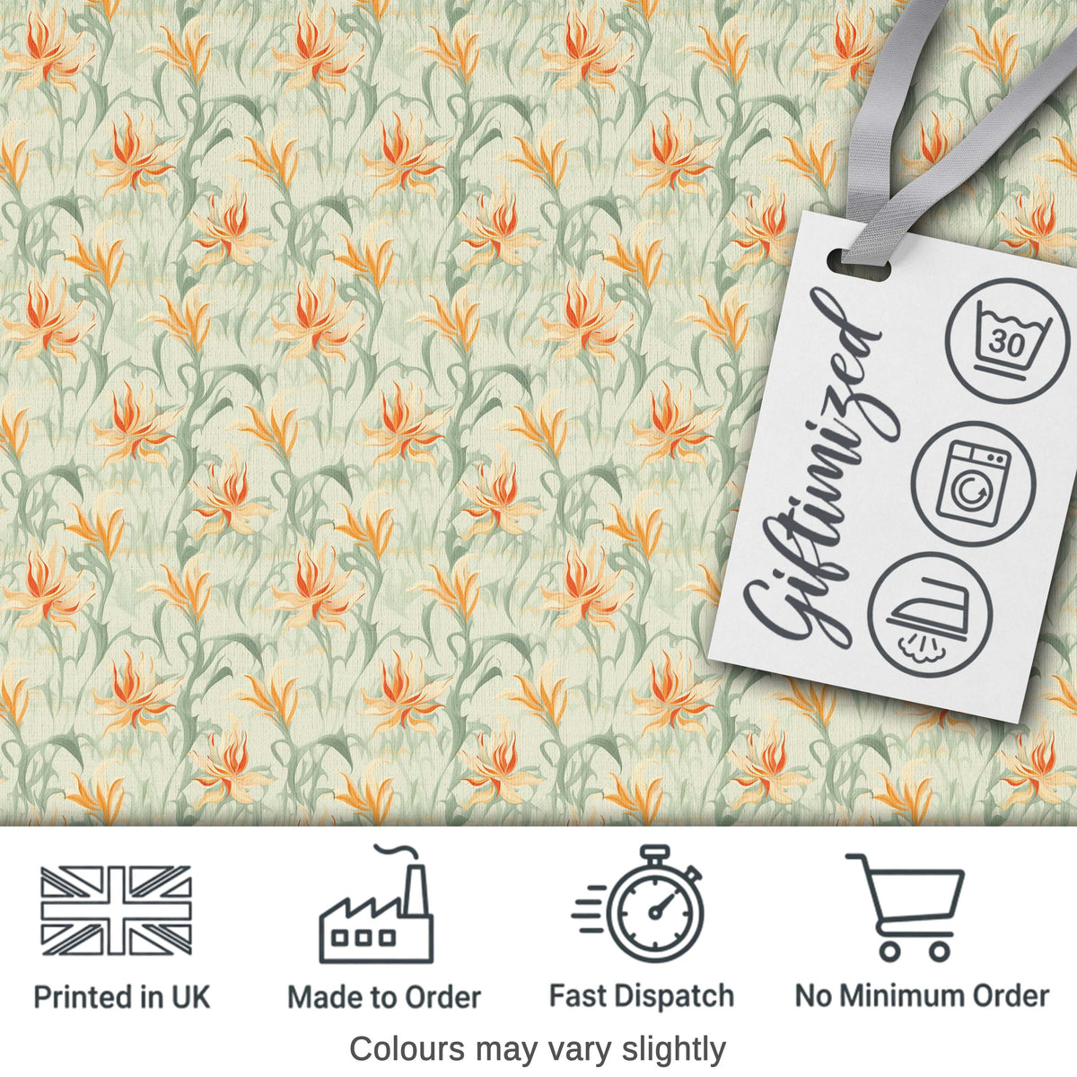 Elegant Floral Lily Garden Soft Vintage Style Seamless Pattern Digital Print Fabric by the Metre UK Sewing Quilting Textile