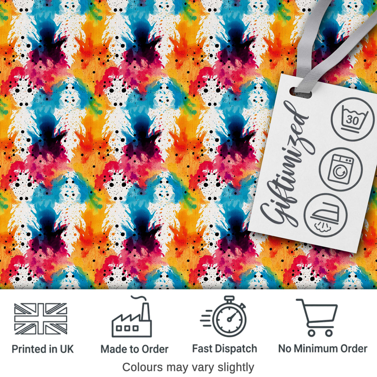 Colorful Paint Splash Abstract Ink Blot Modern Seamless Pattern Digital Print Fabric by the Metre UK Sewing Quilting Textile