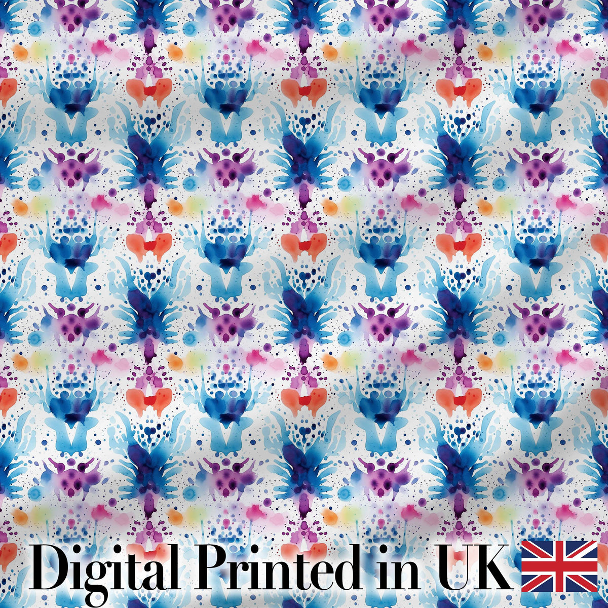 Blue Purple Watercolor Floral Abstract Artistic Seamless Pattern Digital Print Fabric by the Metre UK Sewing Quilting Textile