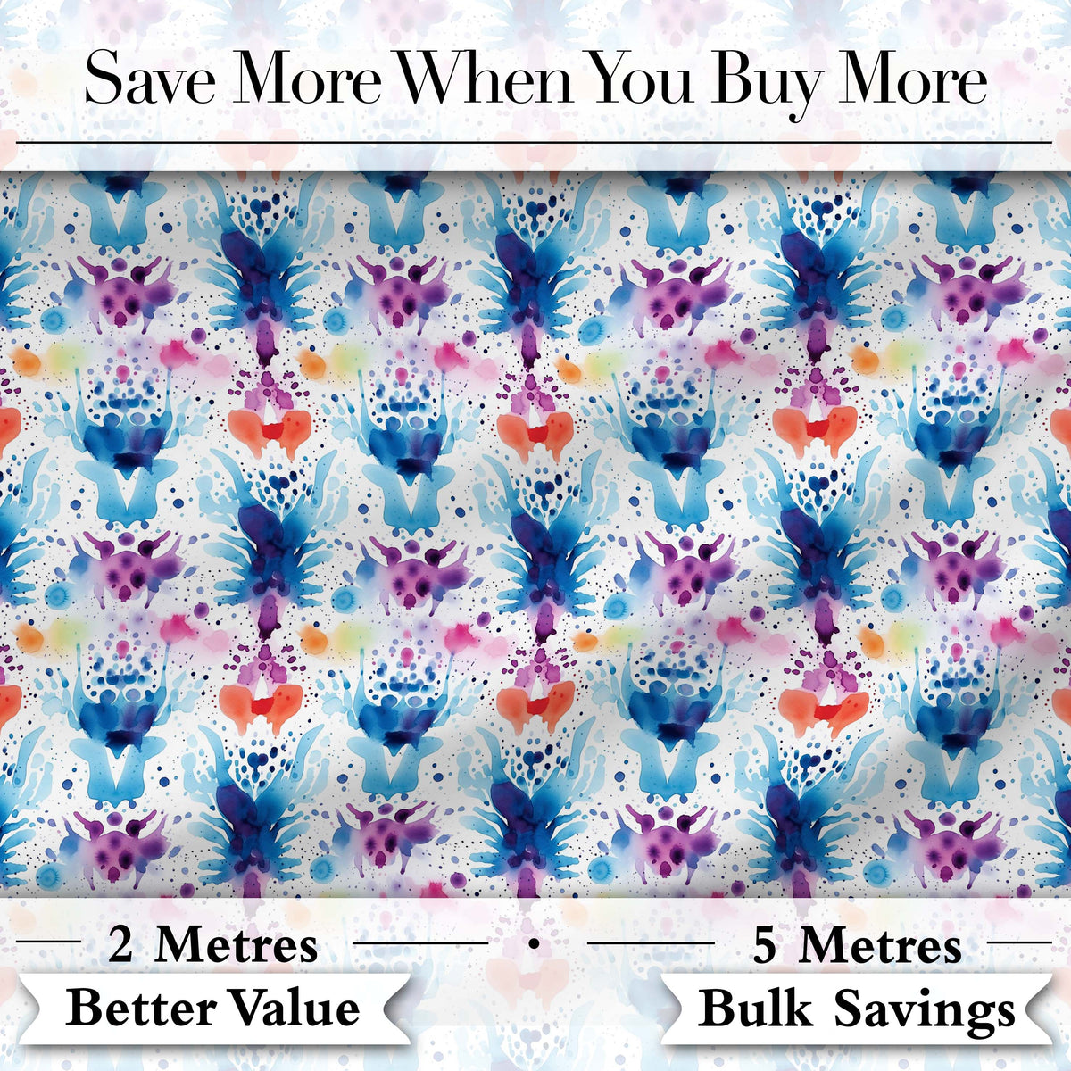 Blue Purple Watercolor Floral Abstract Artistic Seamless Pattern Digital Print Fabric by the Metre UK Sewing Quilting Textile