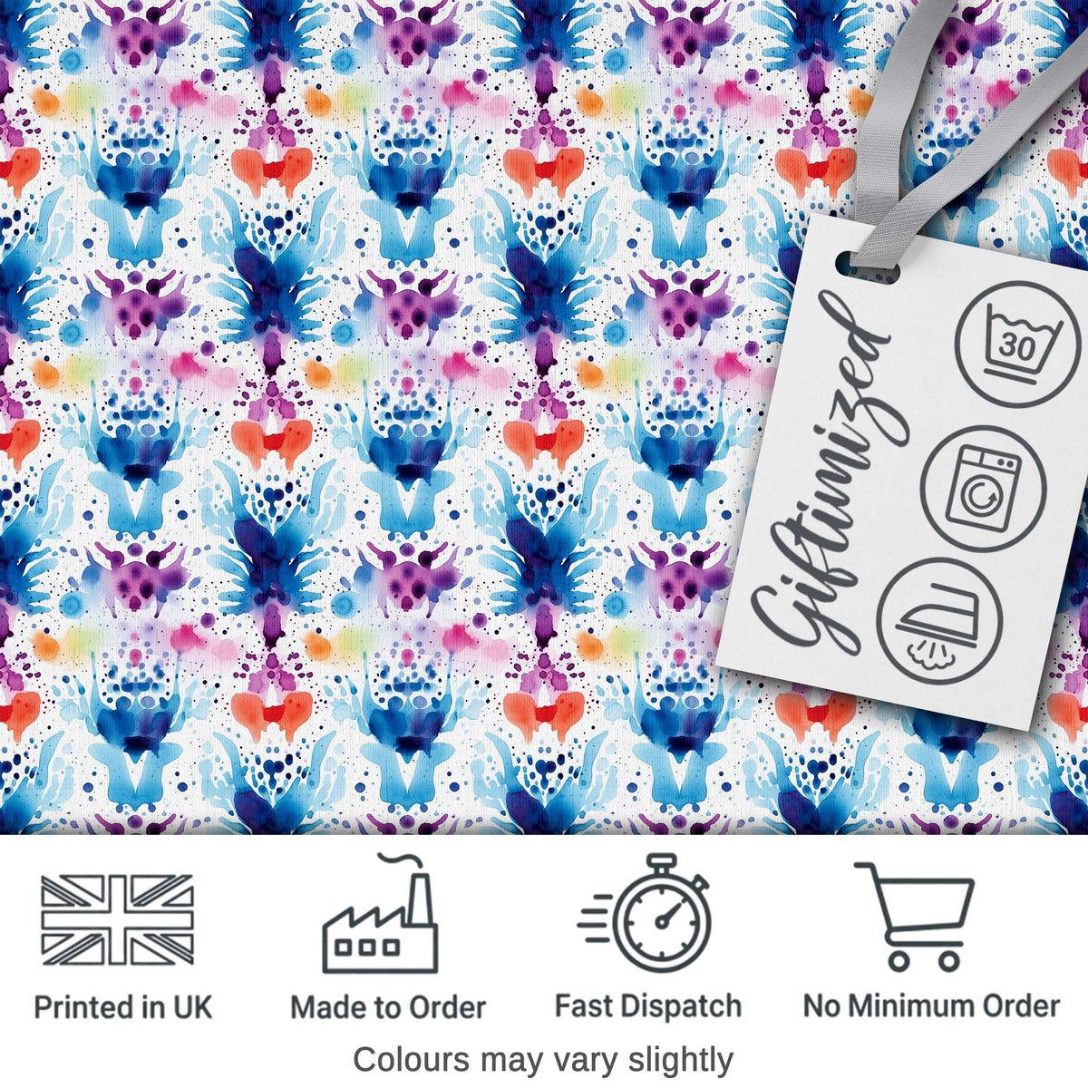 Blue Purple Watercolor Floral Abstract Artistic Seamless Pattern Digital Print Fabric by the Metre UK Sewing Quilting Textile