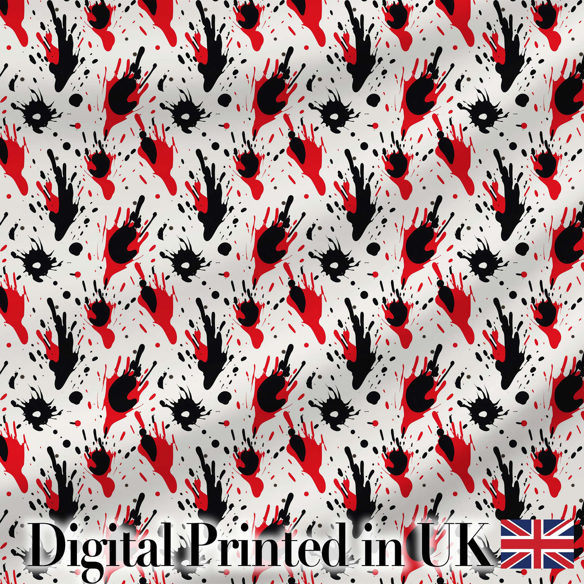 Red Black Paint Splatter Grunge Abstract Seamless Pattern Digital Print Fabric by the Metre UK Sewing Quilting Textile
