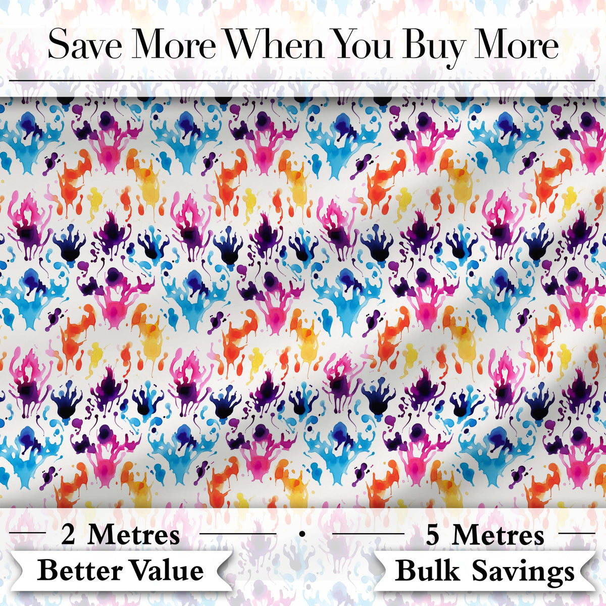 Colorful Watercolor Ink Splash Abstract Artistic Seamless Pattern Digital Print Fabric by the Metre UK Sewing Quilting Textile