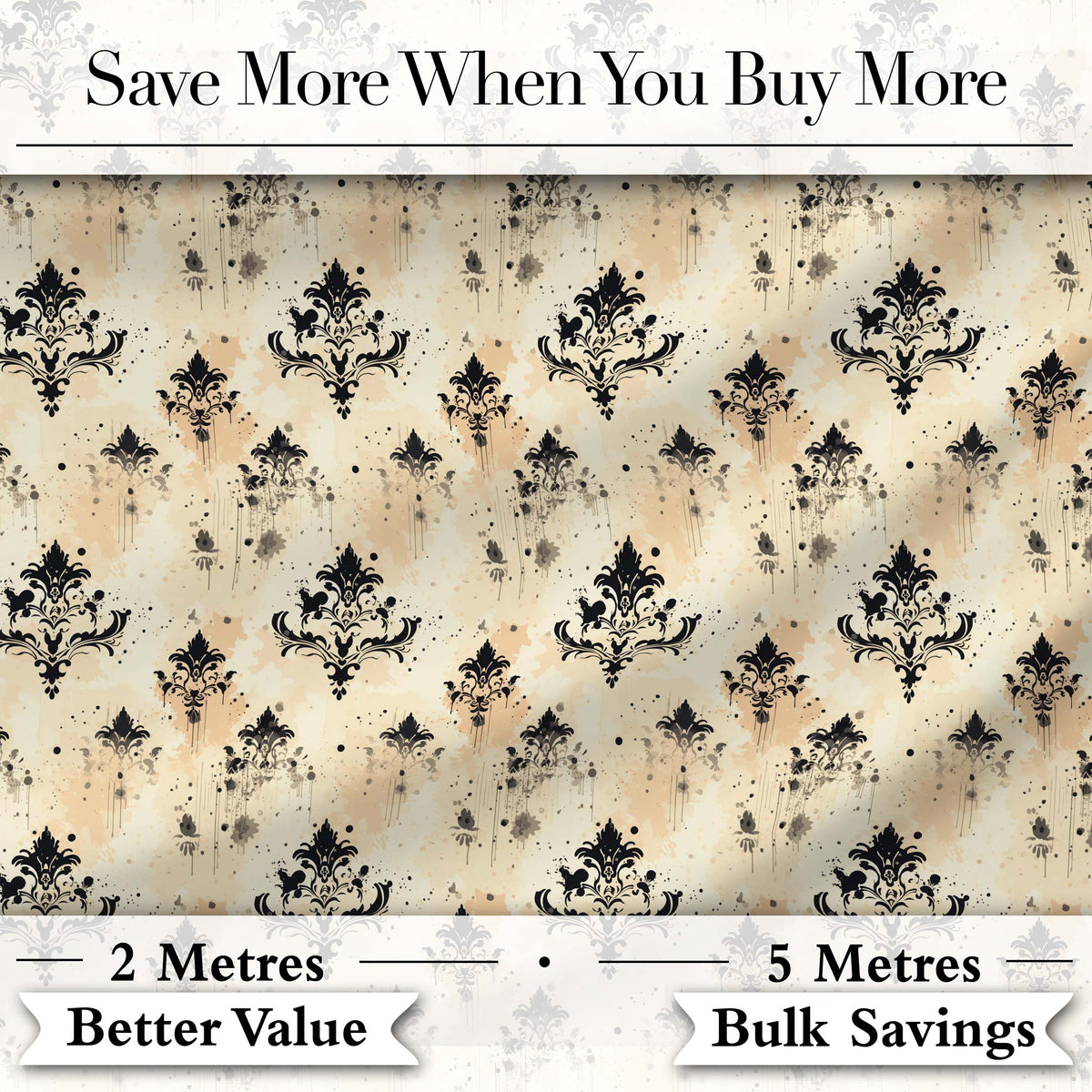 Vintage Damask Grunge Ink Splash Elegant Seamless Pattern Digital Print Fabric by the Metre UK Sewing Quilting Textile