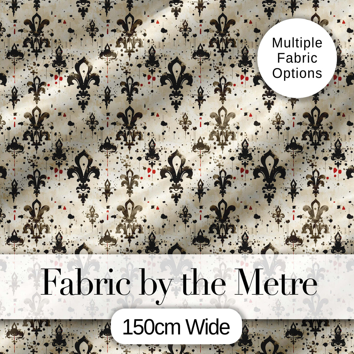 Fleur De Lis Grunge Ink Splatter Vintage Style Seamless Pattern Digital Print Fabric by the Metre UK Sewing Quilting Textile