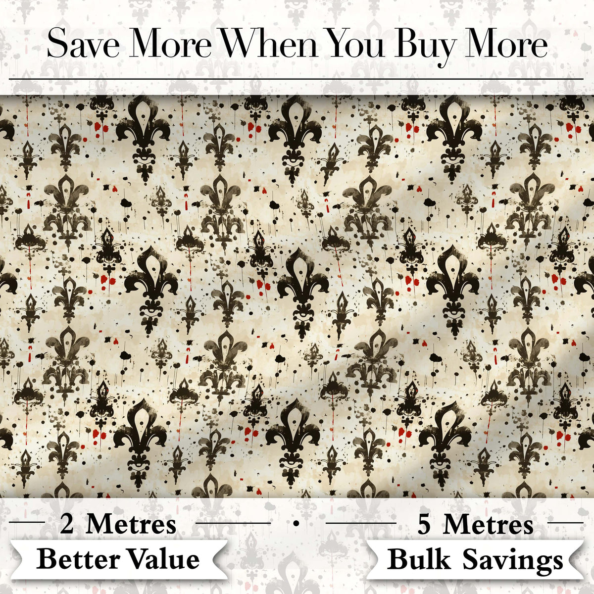 Fleur De Lis Grunge Ink Splatter Vintage Style Seamless Pattern Digital Print Fabric by the Metre UK Sewing Quilting Textile