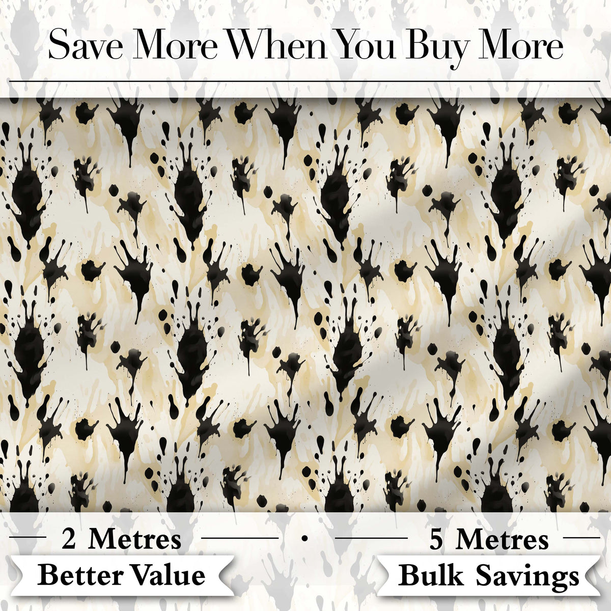 Neutral Beige Black Ink Splash Abstract Artistic Seamless Pattern Digital Print Fabric by the Metre UK Sewing Quilting Textile