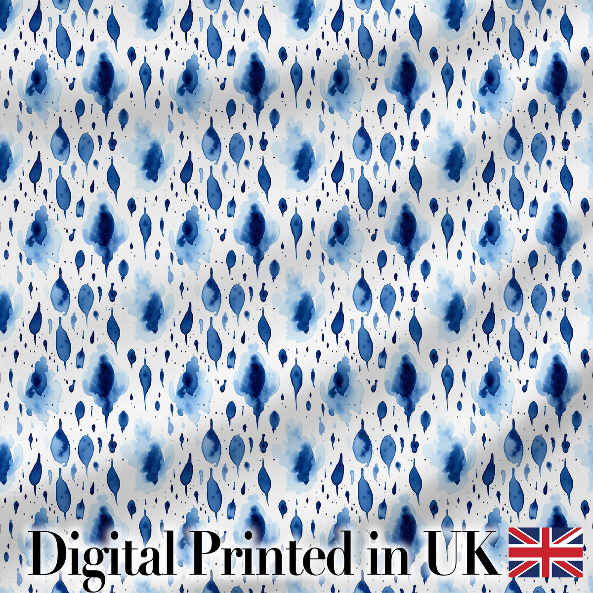 Blue Watercolour Droplet Abstract Seamless Pattern Digital Print Fabric by the Metre UK Sewing Quilting Textile