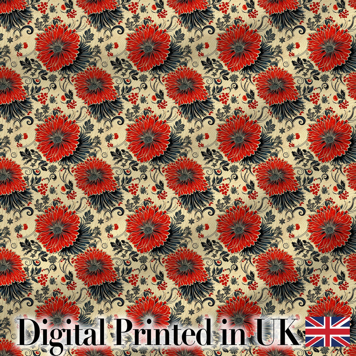 Red Floral Vintage Garden Seamless Pattern Digital Print Fabric by the Metre UK Sewing Quilting Textile