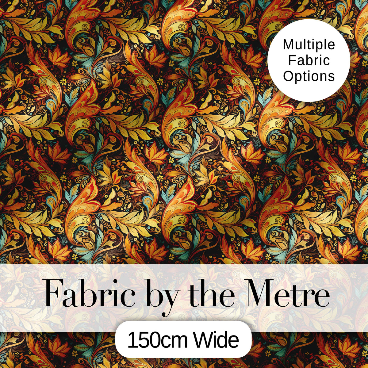 Golden Orange Ornamental Paisley Leaf Swirl Seamless Pattern Digital Print Fabric by the Metre UK Sewing Quilting Textile