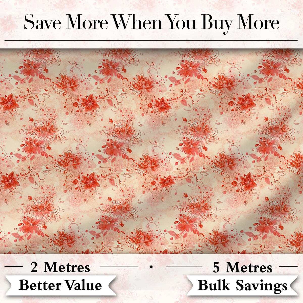 Soft Red Floral Watercolour Blossom Seamless Pattern Digital Print Fabric by the Metre UK Sewing Quilting Textile