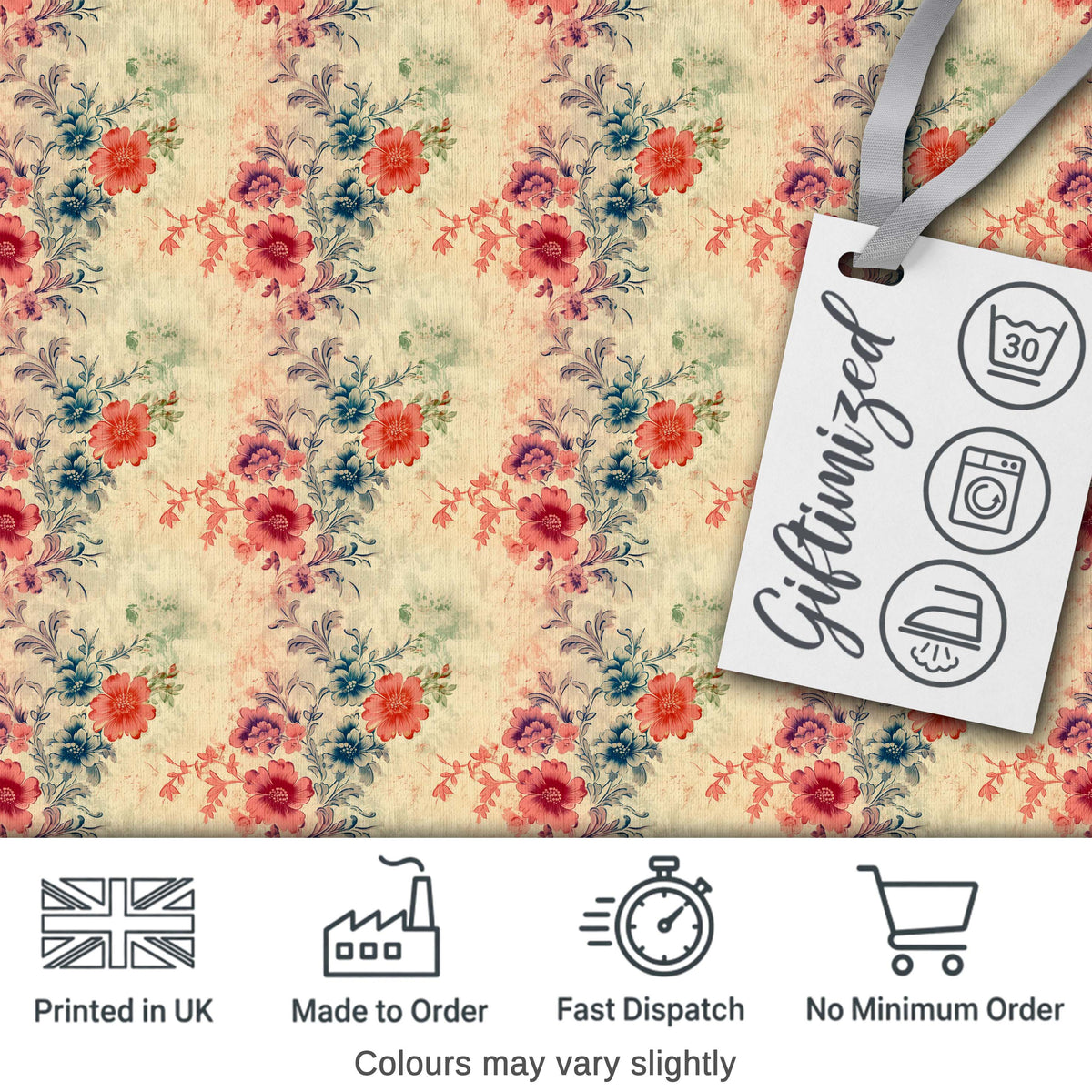 Vintage Pastel Floral Bouquet Soft Texture Seamless Pattern Digital Print Fabric by the Metre UK Sewing Quilting Textile