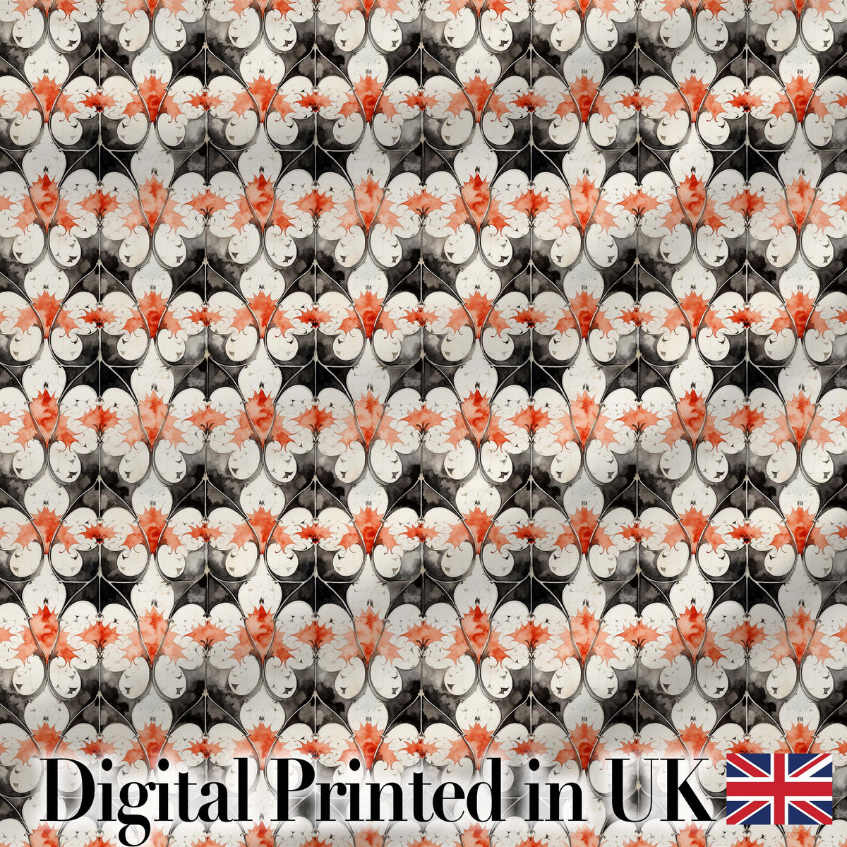 Ornate Floral Tile Pattern with Red Accents Seamless Pattern Digital Print Fabric by the Metre UK Sewing Quilting Textile