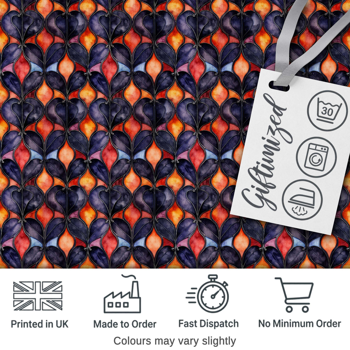 Warm Abstract Floral Tile Pattern in Orange and Navy Seamless Pattern Digital Print Fabric by the Metre UK Sewing Quilting Textile