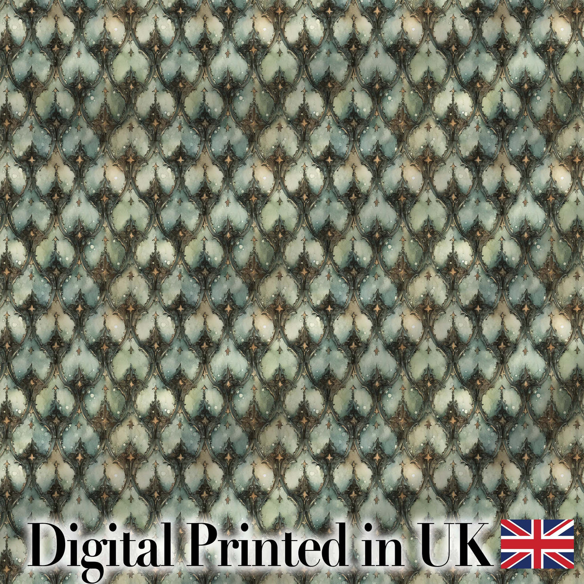 Muted Vintage Ornamental Tile Green and Beige Seamless Pattern Digital Print Fabric by the Metre UK Sewing Quilting Textile
