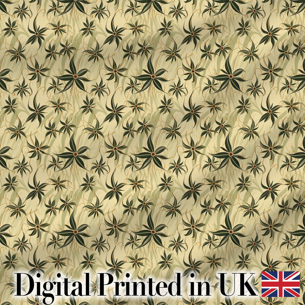 Delicate Beige Floral Star Vine Seamless Pattern Digital Print Fabric by the Metre UK Sewing Quilting Textile