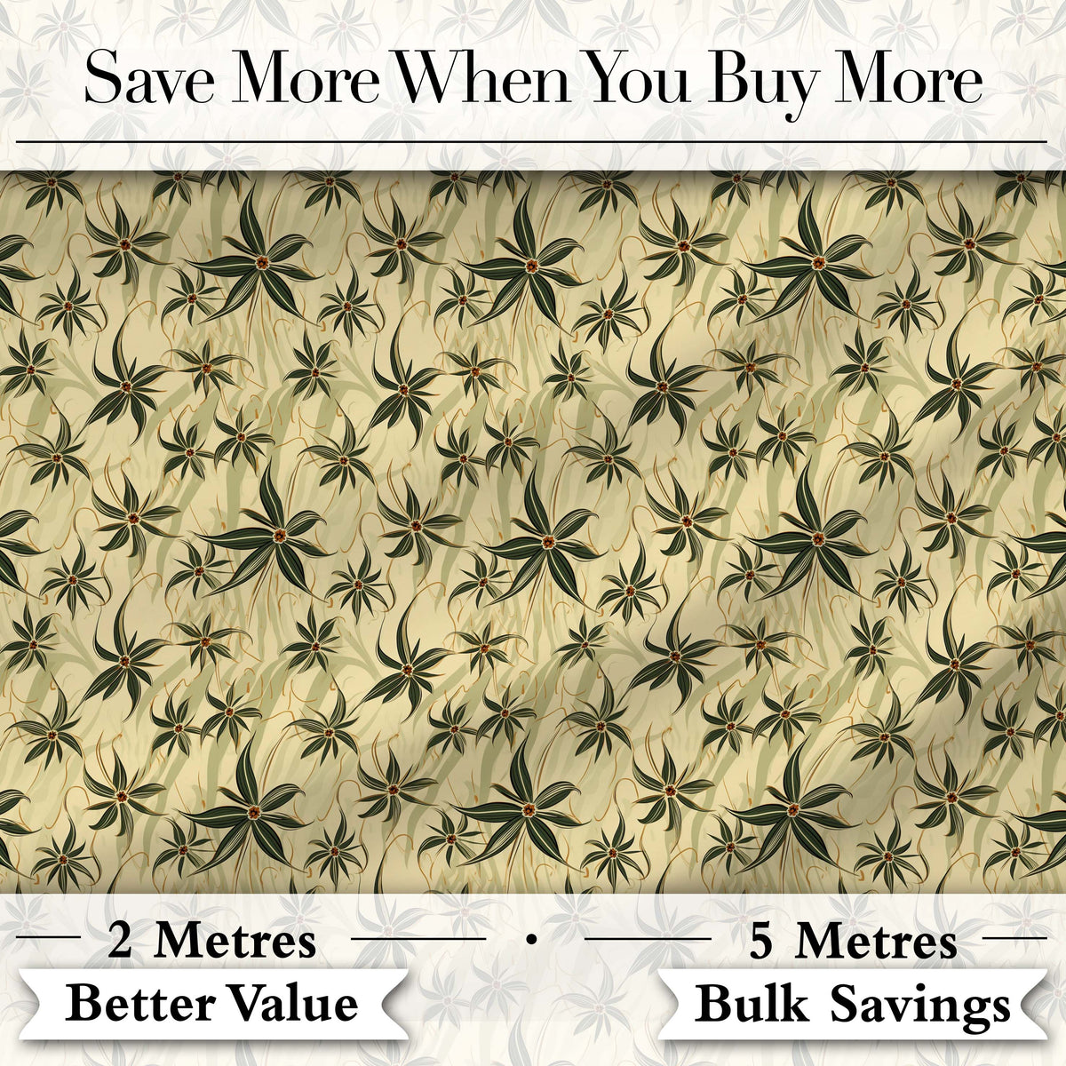 Delicate Beige Floral Star Vine Seamless Pattern Digital Print Fabric by the Metre UK Sewing Quilting Textile