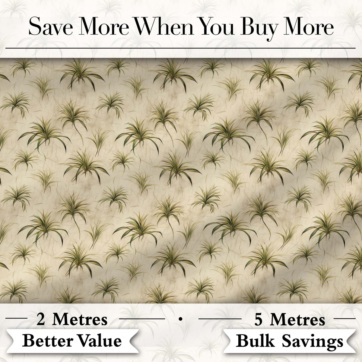 Minimal Beige Air Plant Botanical Seamless Pattern Digital Print Fabric by the Metre UK Sewing Quilting Textile Design