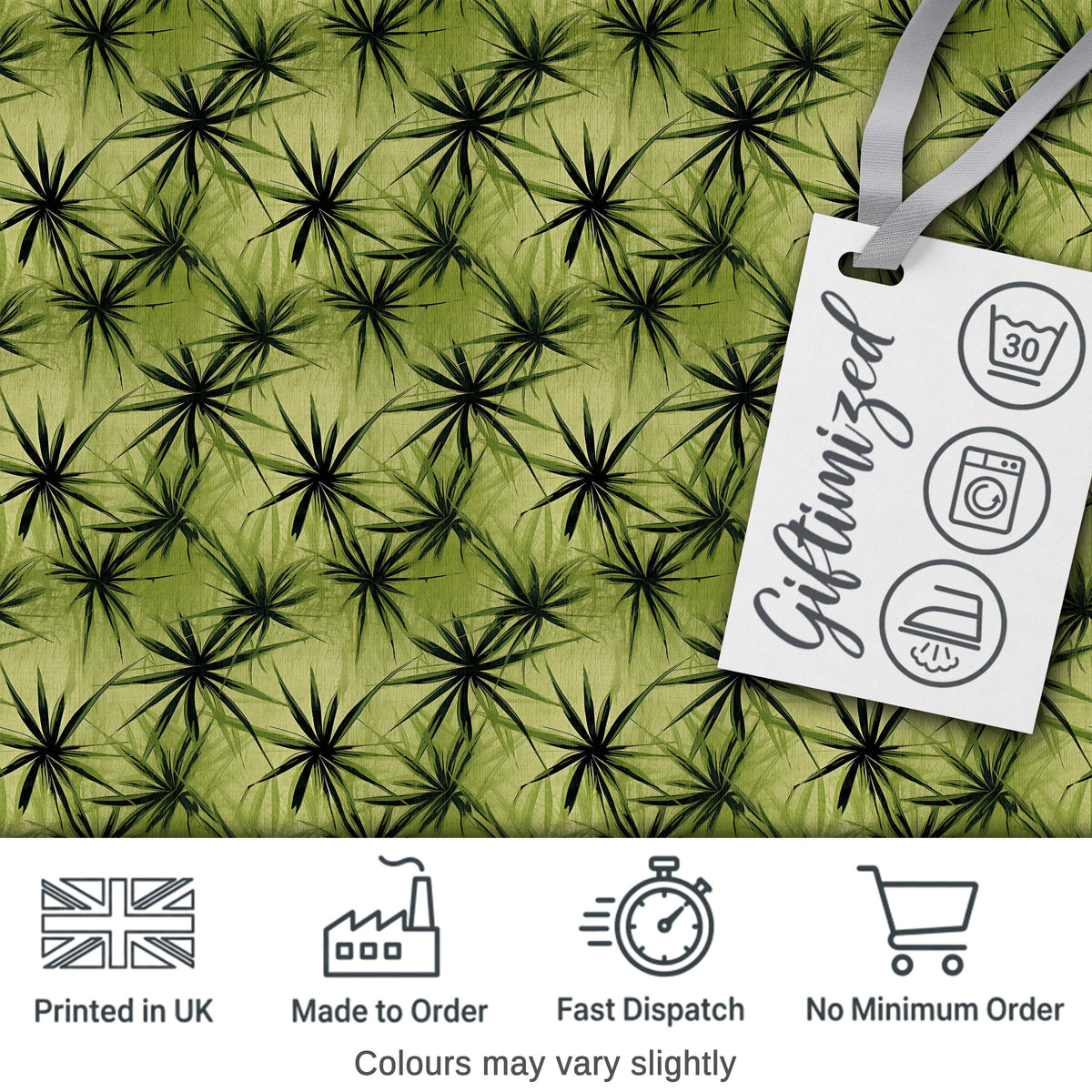 Dark Green Spiky Leaf Botanical Seamless Pattern Digital Print Fabric by the Metre UK Sewing Quilting Textile Design