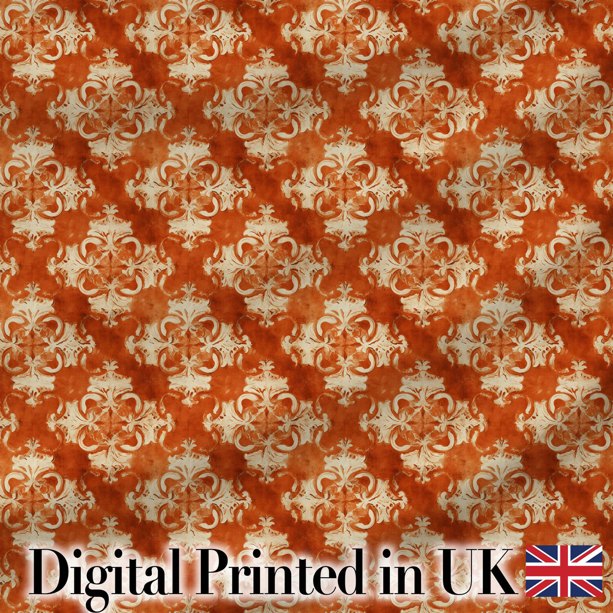 Vintage Orange Damask Ornamental Texture Seamless Pattern Digital Print Fabric by the Metre UK Sewing Quilting Textile Design